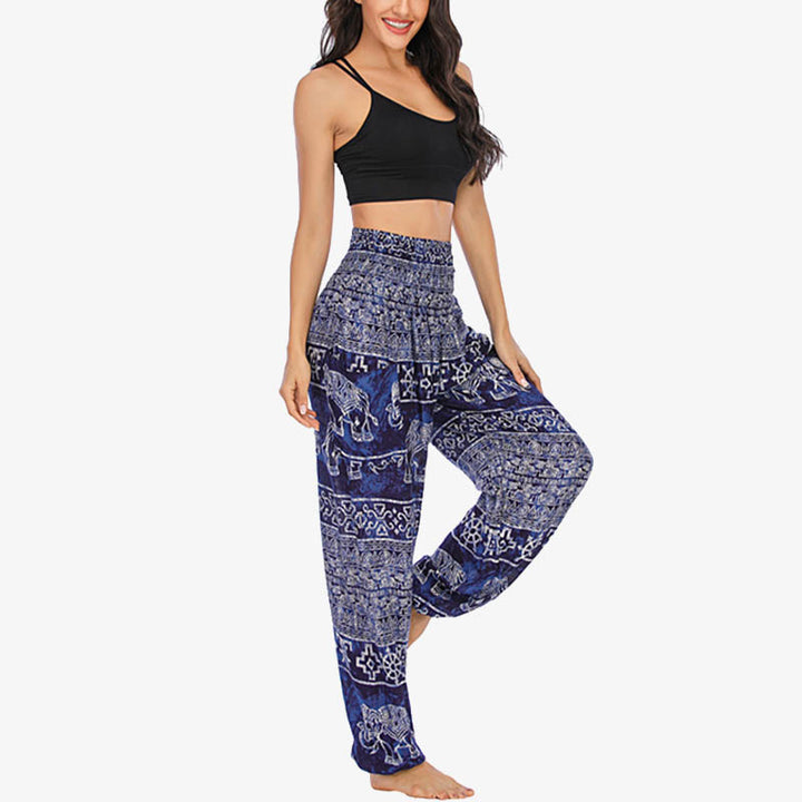 Pantaloni harem larghi casuali con motivo a elefante Buddha Stones, pantaloni da yoga da donna a vita alta - image 22