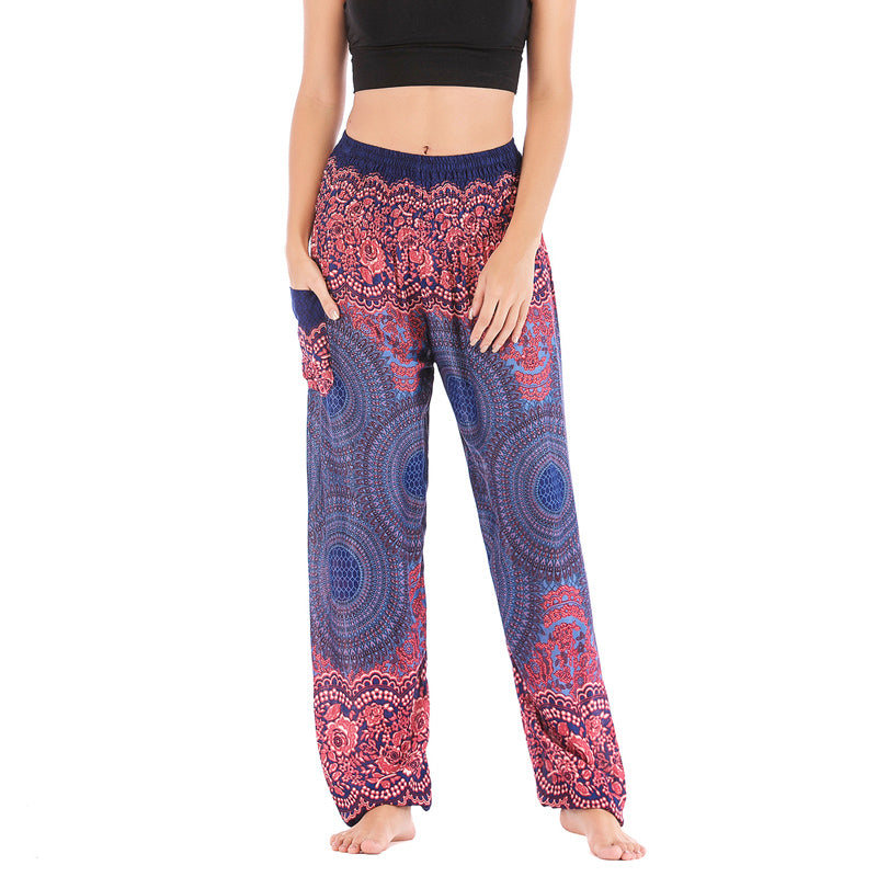 Pantaloni harem casual larghi con motivo geometrico rotondo Buddha Stones, pantaloni da yoga da donna a vita alta - Blu - US2-8/10， UK/AU6-12/14，EU34-40/42 (F) - image 30
