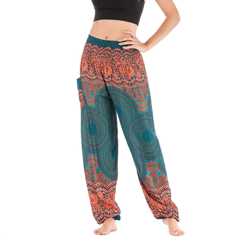 Pantaloni harem casual larghi con motivo geometrico rotondo Buddha Stones, pantaloni da yoga da donna a vita alta - Verde - US2-8/10， UK/AU6-12/14，EU34-40/42 (F) - image 20