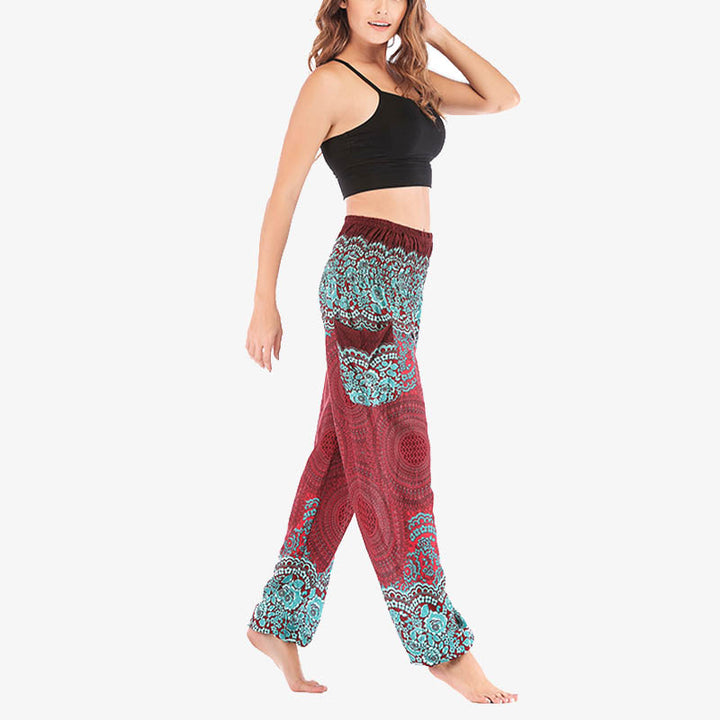 Pantaloni harem casual larghi con motivo geometrico rotondo Buddha Stones, pantaloni da yoga da donna a vita alta - image 6