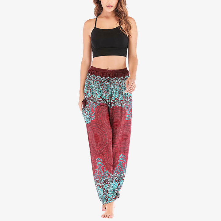 Pantaloni harem casual larghi con motivo geometrico rotondo Buddha Stones, pantaloni da yoga da donna a vita alta - image 1