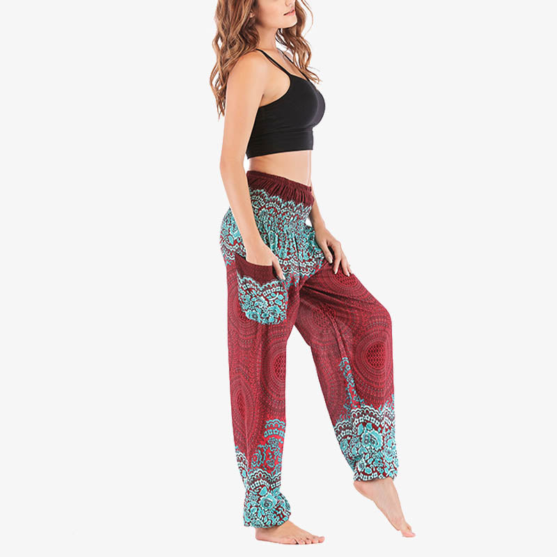 Pantaloni harem casual larghi con motivo geometrico rotondo Buddha Stones, pantaloni da yoga da donna a vita alta - image 7