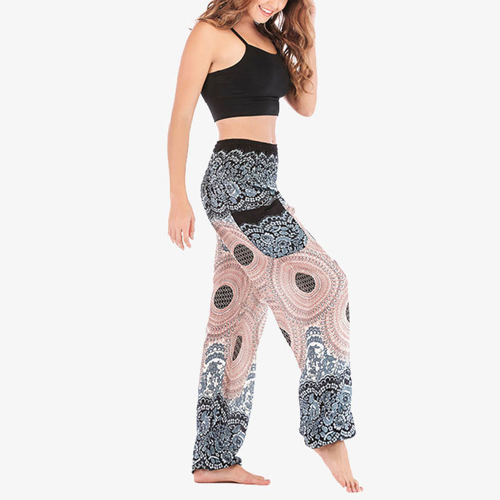 Pantaloni harem casual larghi con motivo geometrico rotondo Buddha Stones, pantaloni da yoga da donna a vita alta - image 17