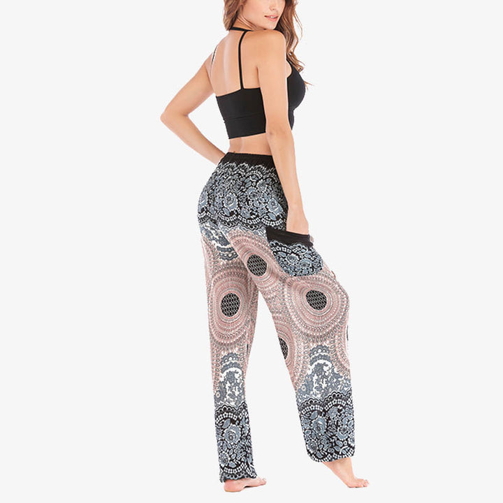 Pantaloni harem casual larghi con motivo geometrico rotondo Buddha Stones, pantaloni da yoga da donna a vita alta - image 18