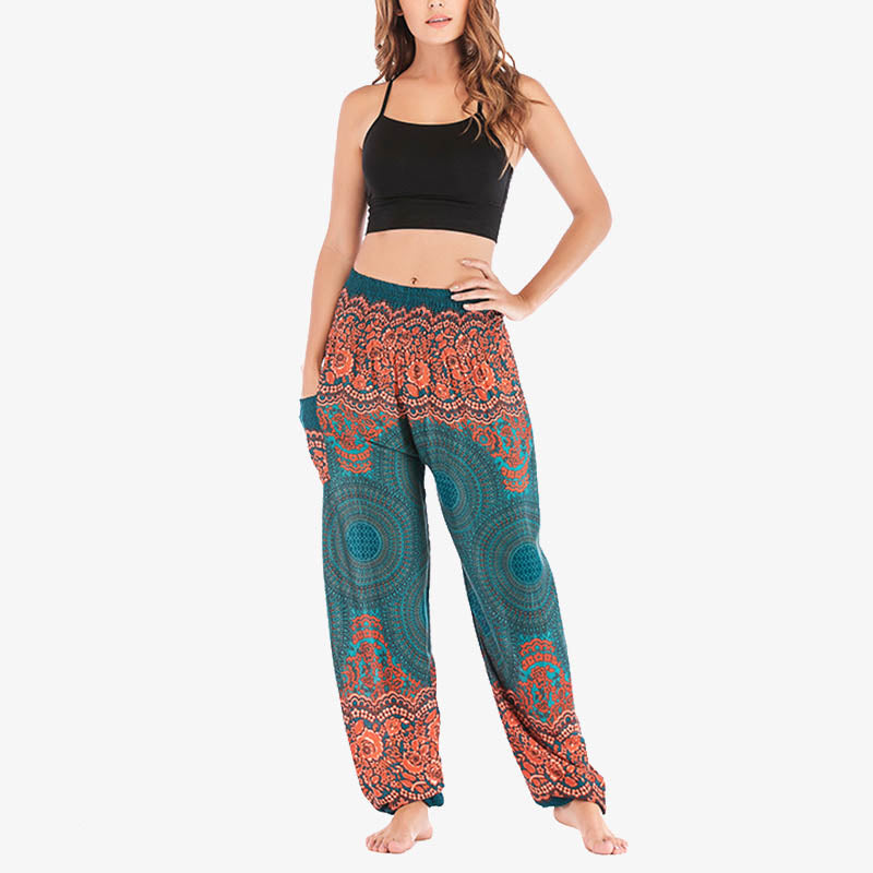 Pantaloni harem casual larghi con motivo geometrico rotondo Buddha Stones, pantaloni da yoga da donna a vita alta - image 20