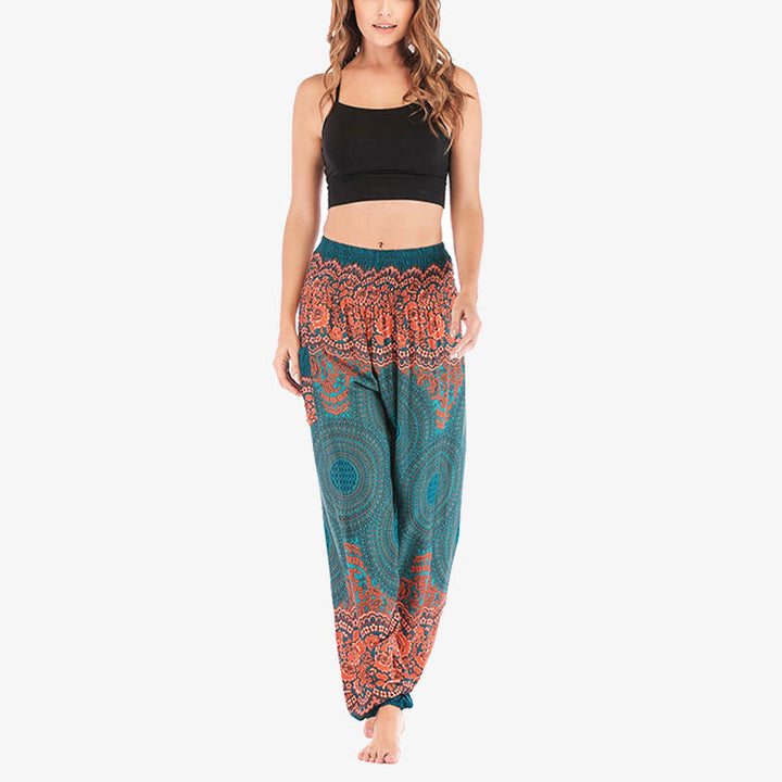 Pantaloni harem casual larghi con motivo geometrico rotondo Buddha Stones, pantaloni da yoga da donna a vita alta - image 25