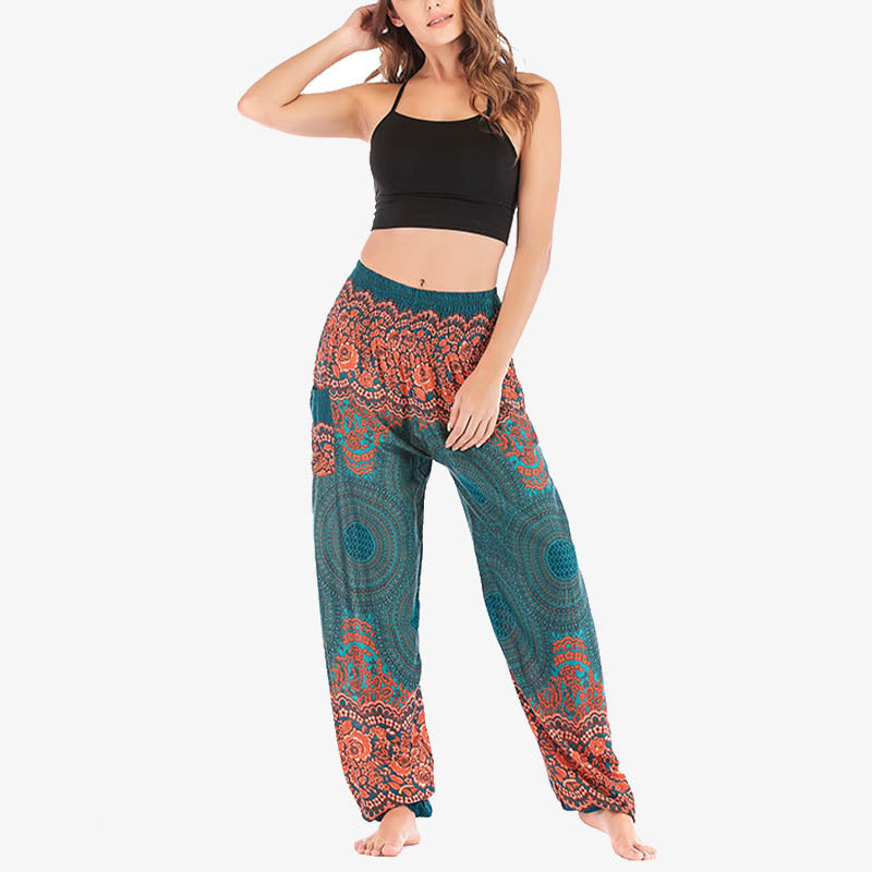 Pantaloni harem casual larghi con motivo geometrico rotondo Buddha Stones, pantaloni da yoga da donna a vita alta - image 28