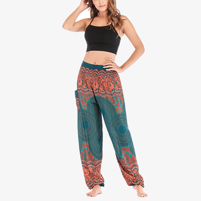 Pantaloni harem casual larghi con motivo geometrico rotondo Buddha Stones, pantaloni da yoga da donna a vita alta - image 24