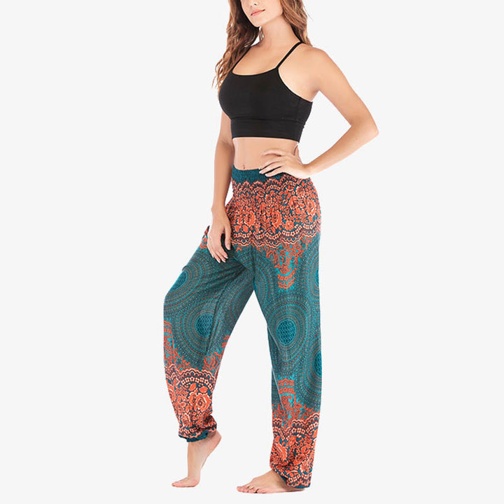 Pantaloni harem casual larghi con motivo geometrico rotondo Buddha Stones, pantaloni da yoga da donna a vita alta - image 28