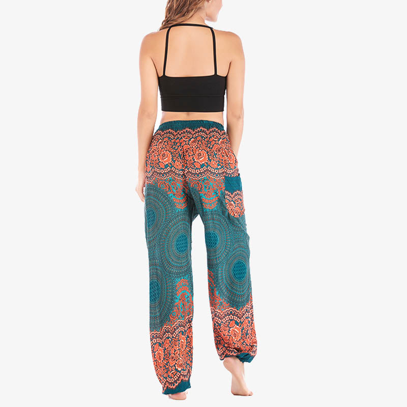 Pantaloni harem casual larghi con motivo geometrico rotondo Buddha Stones, pantaloni da yoga da donna a vita alta - image 22