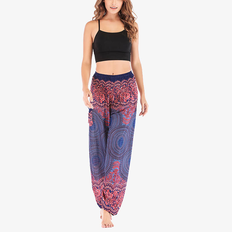 Pantaloni harem casual larghi con motivo geometrico rotondo Buddha Stones, pantaloni da yoga da donna a vita alta - image 31