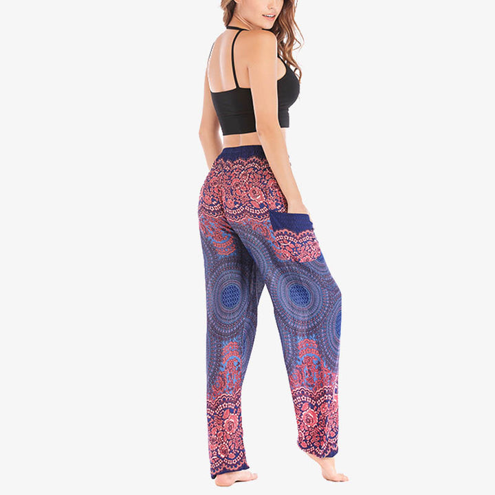Pantaloni harem casual larghi con motivo geometrico rotondo Buddha Stones, pantaloni da yoga da donna a vita alta - image 37