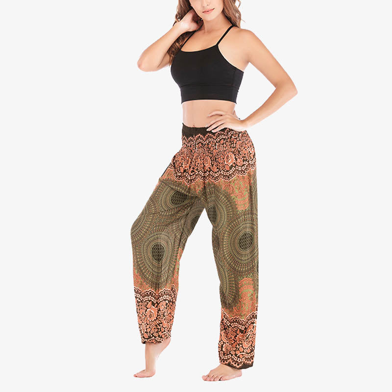 Pantaloni harem casual larghi con motivo geometrico rotondo Buddha Stones, pantaloni da yoga da donna a vita alta - image 46