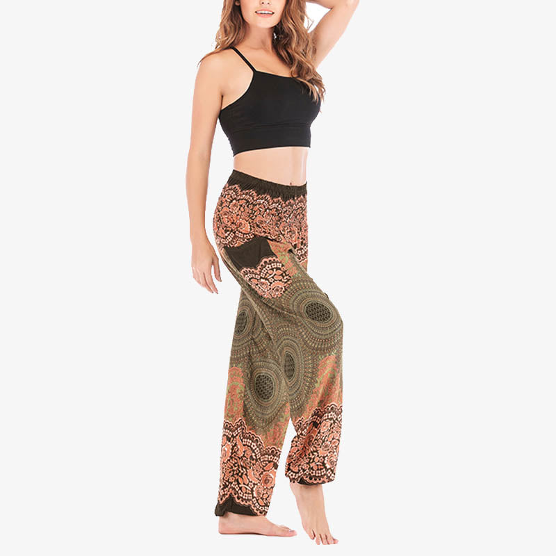 Pantaloni harem casual larghi con motivo geometrico rotondo Buddha Stones, pantaloni da yoga da donna a vita alta - image 40