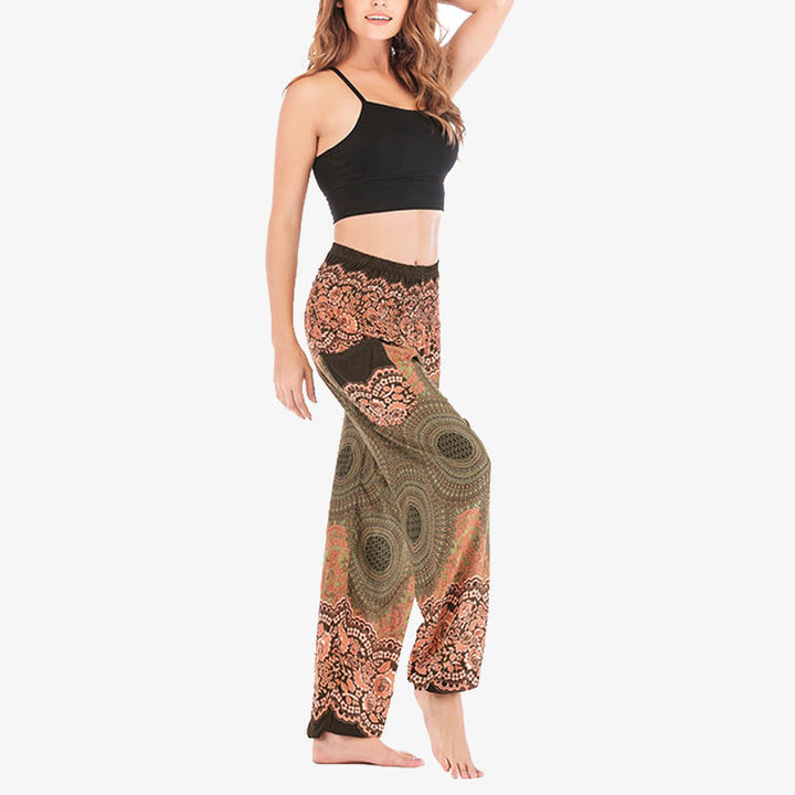 Pantaloni harem casual larghi con motivo geometrico rotondo Buddha Stones, pantaloni da yoga da donna a vita alta - image 40