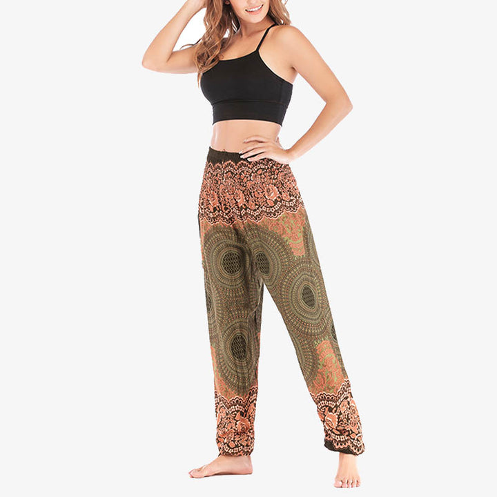Pantaloni harem casual larghi con motivo geometrico rotondo Buddha Stones, pantaloni da yoga da donna a vita alta - image 47