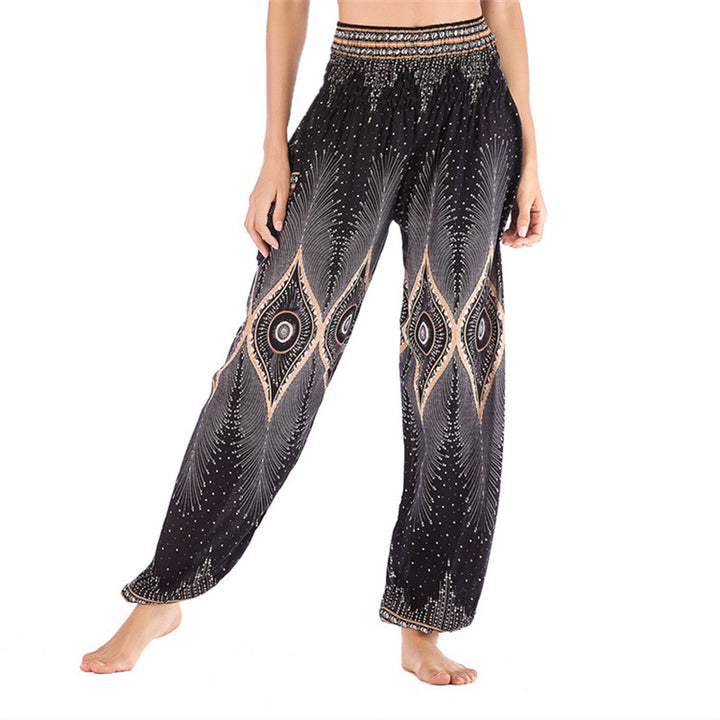 Pantaloni harem larghi con motivo a arricciatura, a vita alta, da yoga, da donna, con piccoli occhi di pavone e pietre Buddha Stones - Nero - US2-8/10， UK/AU6-12/14，EU34-40/42 (F) - image 12