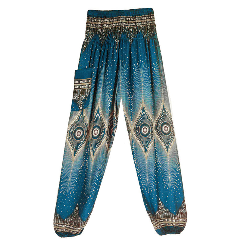 Pantaloni harem larghi con motivo a arricciatura, a vita alta, da yoga, da donna, con piccoli occhi di pavone e pietre Buddha Stones - image 26