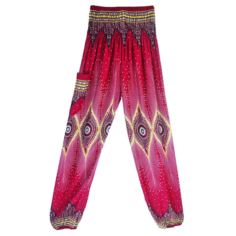 Pantaloni harem larghi con motivo a arricciatura, a vita alta, da yoga, da donna, con piccoli occhi di pavone e pietre Buddha Stones - image 5