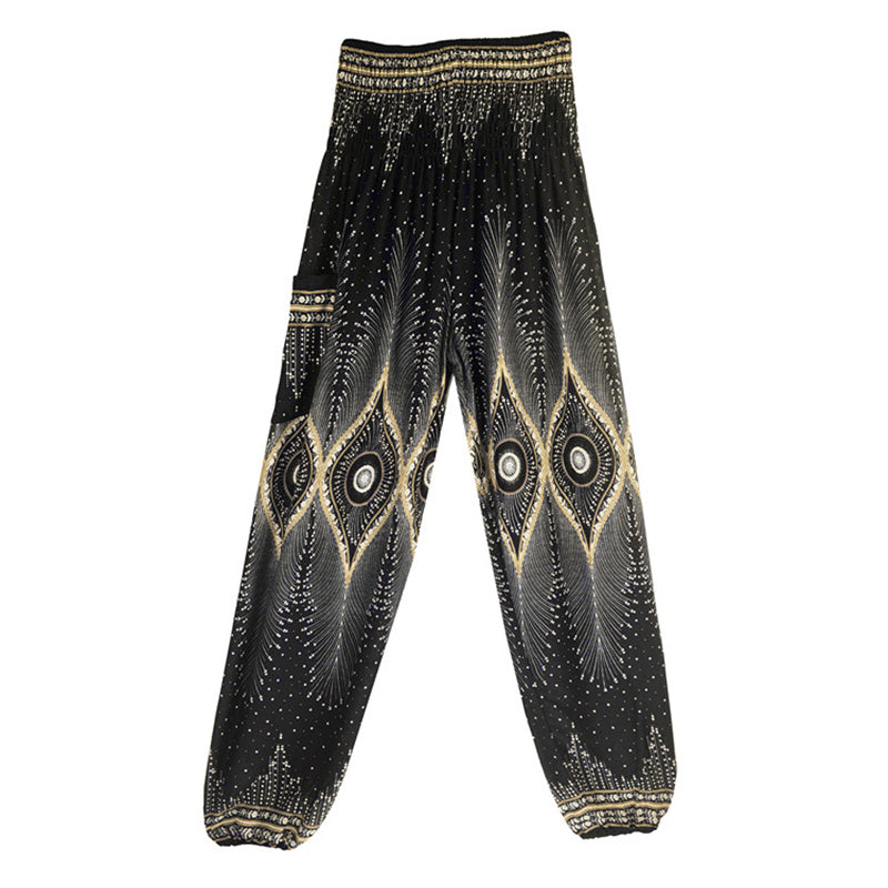 Pantaloni harem larghi con motivo a arricciatura, a vita alta, da yoga, da donna, con piccoli occhi di pavone e pietre Buddha Stones - image 16