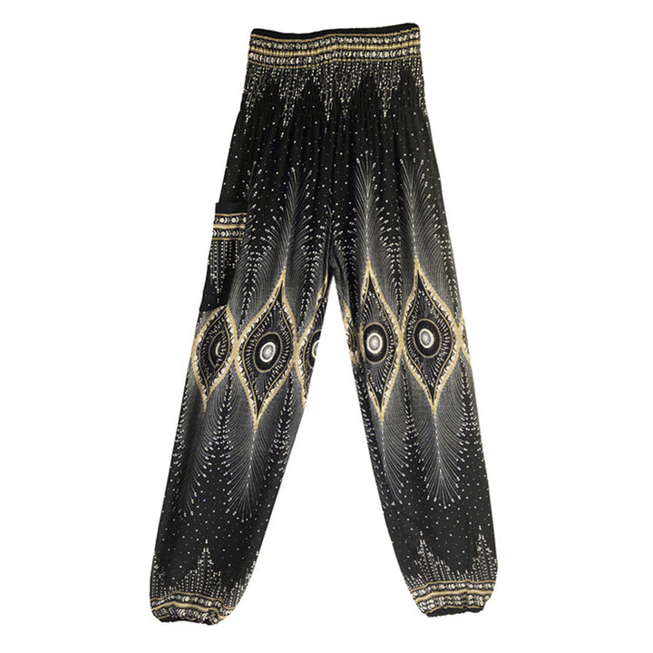 Pantaloni harem larghi con motivo a arricciatura, a vita alta, da yoga, da donna, con piccoli occhi di pavone e pietre Buddha Stones - image 16