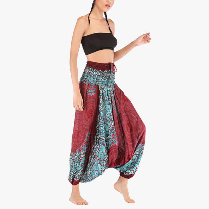 Pantaloni harem larghi con motivo geometrico rotondo Buddha Stones, due stili, tuta, pantaloni da yoga da donna a vita alta - image 5