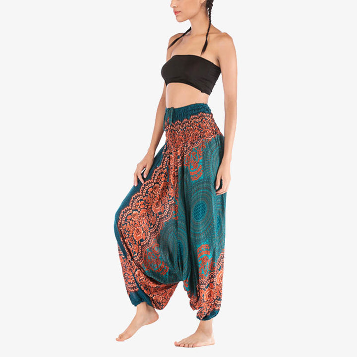 Pantaloni harem larghi con motivo geometrico rotondo Buddha Stones, due stili, tuta, pantaloni da yoga da donna a vita alta - image 24