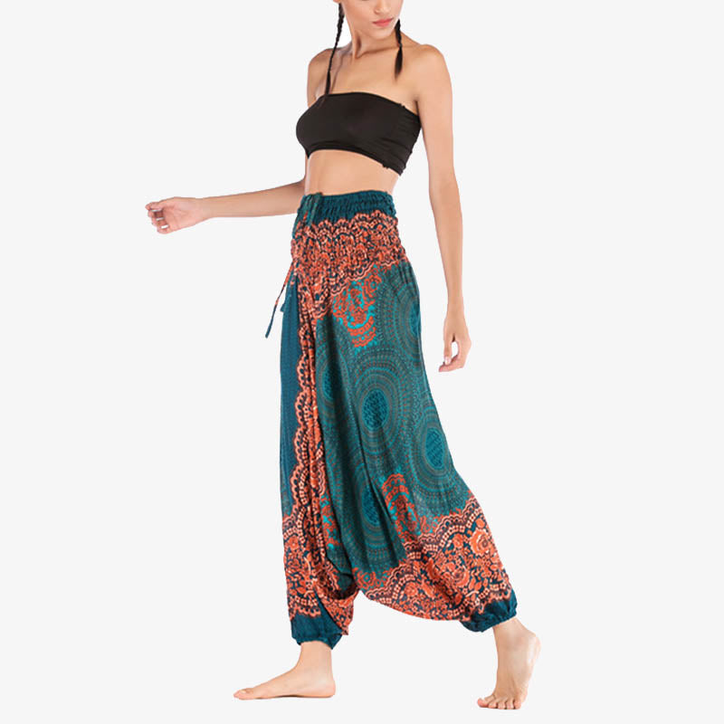 Pantaloni harem larghi con motivo geometrico rotondo Buddha Stones, due stili, tuta, pantaloni da yoga da donna a vita alta - image 21