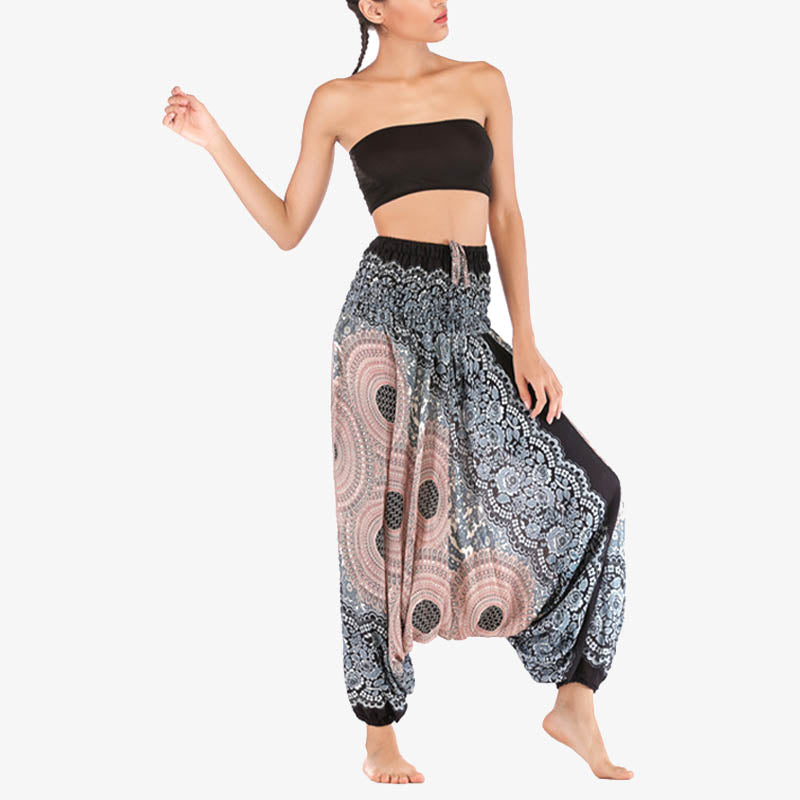 Pantaloni harem larghi con motivo geometrico rotondo Buddha Stones, due stili, tuta, pantaloni da yoga da donna a vita alta - image 33