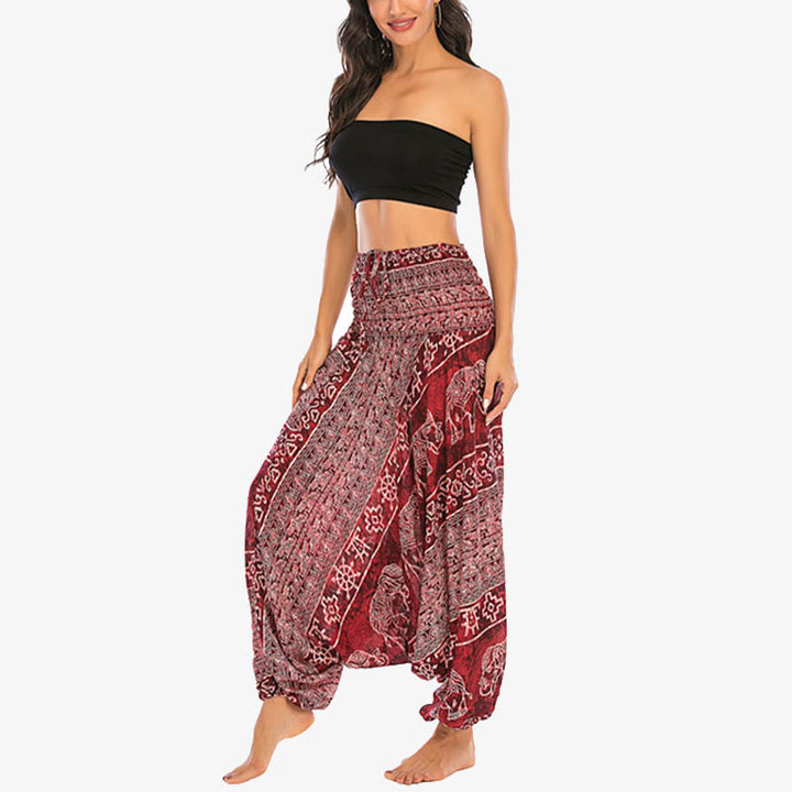 Pantaloni harem larghi e arricciati con motivo a elefante, tuta da yoga da donna, stile Buddha Stones, due stili - image 3