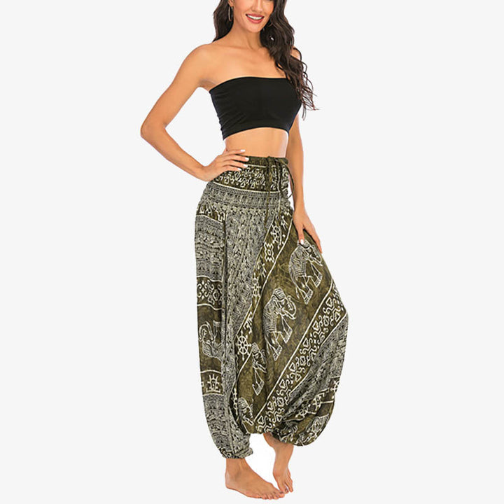 Pantaloni harem larghi e arricciati con motivo a elefante, tuta da yoga da donna, stile Buddha Stones, due stili - image 14
