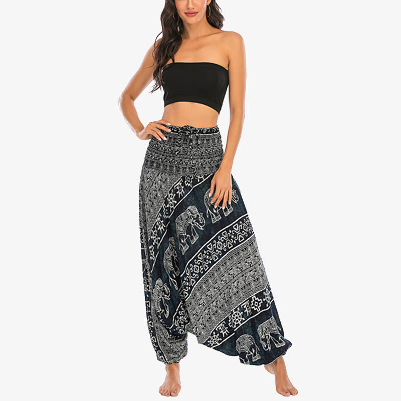 Pantaloni harem larghi e arricciati con motivo a elefante, tuta da yoga da donna, stile Buddha Stones, due stili - image 22