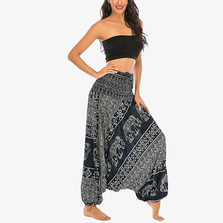 Pantaloni harem larghi e arricciati con motivo a elefante, tuta da yoga da donna, stile Buddha Stones, due stili - image 23