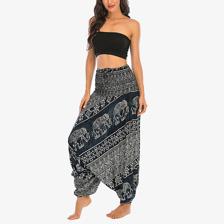 Pantaloni harem larghi e arricciati con motivo a elefante, tuta da yoga da donna, stile Buddha Stones, due stili - image 26