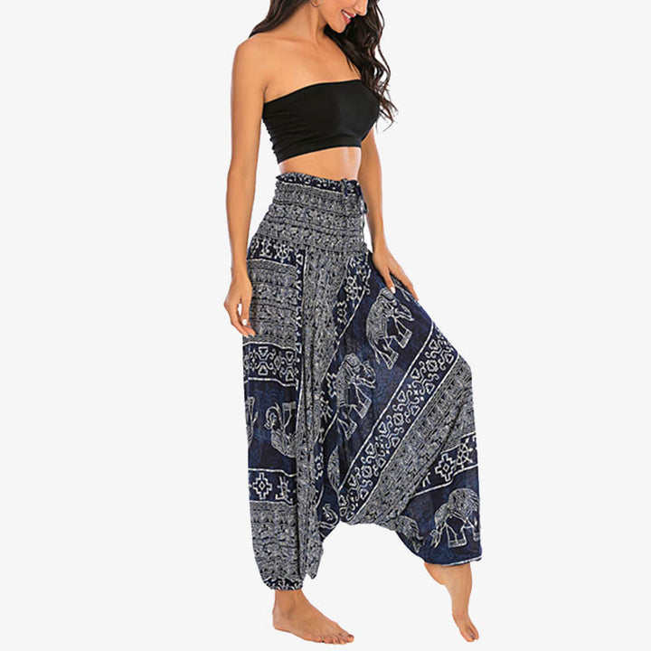 Pantaloni harem larghi e arricciati con motivo a elefante, tuta da yoga da donna, stile Buddha Stones, due stili - image 34