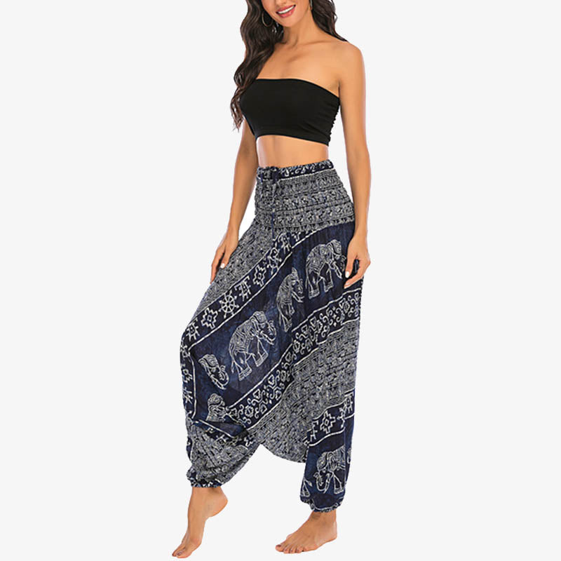 Pantaloni harem larghi e arricciati con motivo a elefante, tuta da yoga da donna, stile Buddha Stones, due stili - image 37