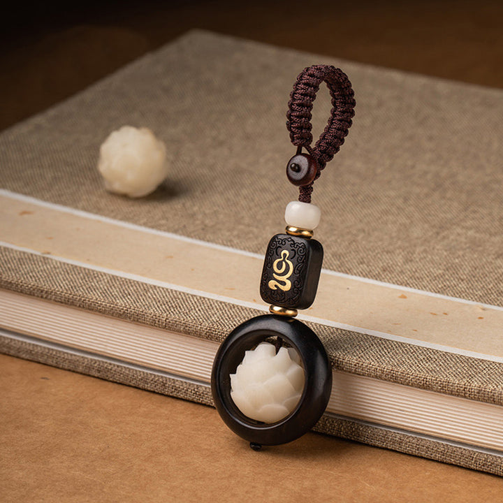 Portachiavi Buddha Stones, legno di ebano, semi di Bodhi, loto, decorazione per l'illuminazione