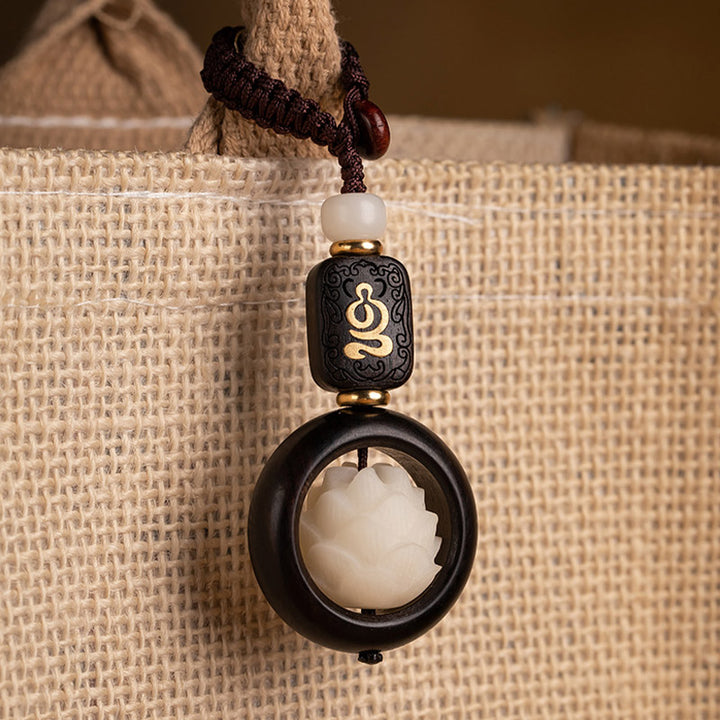 Portachiavi Buddha Stones, legno di ebano, semi di Bodhi, loto, decorazione per l'illuminazione