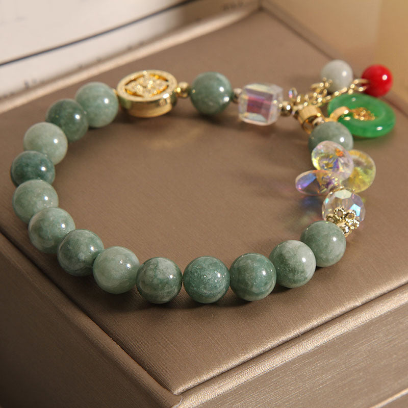 Braccialetto di guarigione con ciondolo a forma di carattere Fu in quarzo fragola e giada Buddha Stones