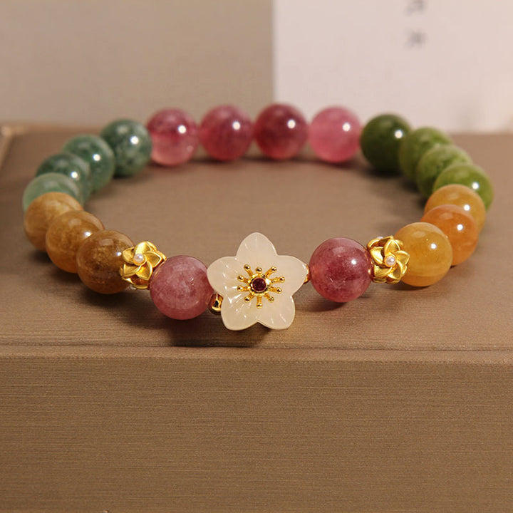 Braccialetto dell'amore con fiori di giada e tormalina colorata Buddha Stones