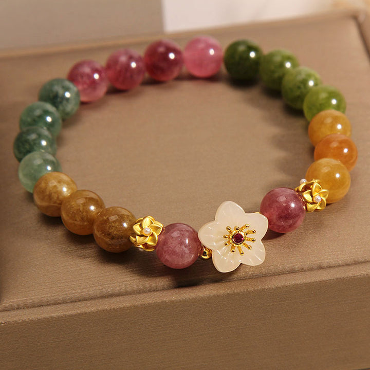 Braccialetto dell'amore con fiori di giada e tormalina colorata Buddha Stones
