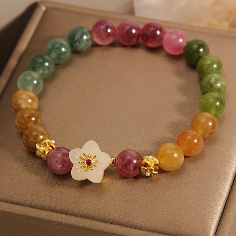 Braccialetto dell'amore con fiori di giada e tormalina colorata Buddha Stones