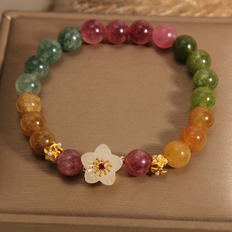 Braccialetto dell'amore con fiori di giada e tormalina colorata Buddha Stones