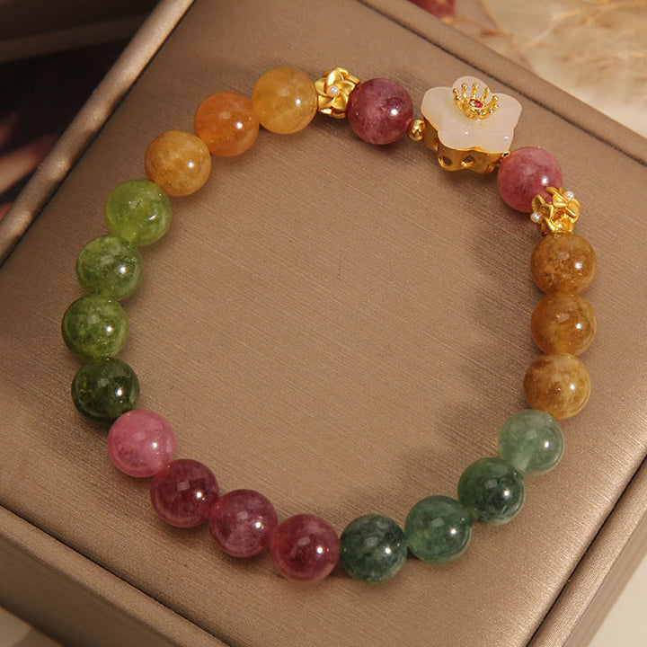Braccialetto dell'amore con fiori di giada e tormalina colorata Buddha Stones