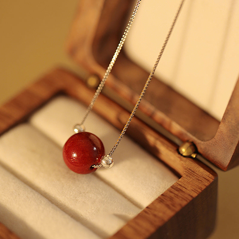 Collana con ciondolo di benedizione calma in argento sterling 925 con perline di cinabro Buddha Stones - Una perlina di cinabro da 8 mm - image 4