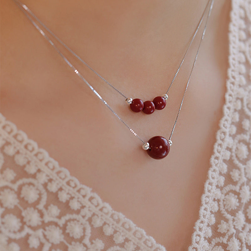 Collana con ciondolo di benedizione calma in argento sterling 925 con perline di cinabro Buddha Stones