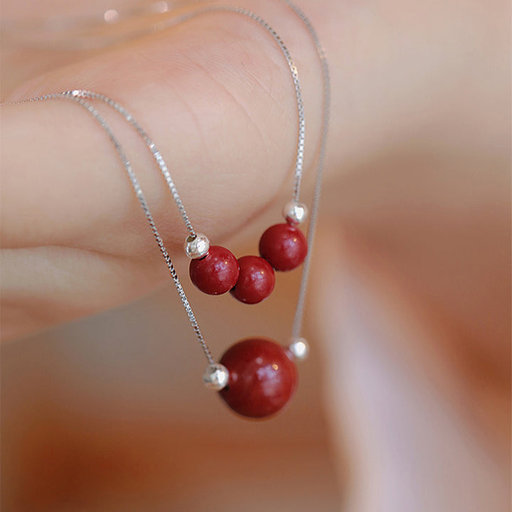 Collana con ciondolo di benedizione calma in argento sterling 925 con perline di cinabro Buddha Stones