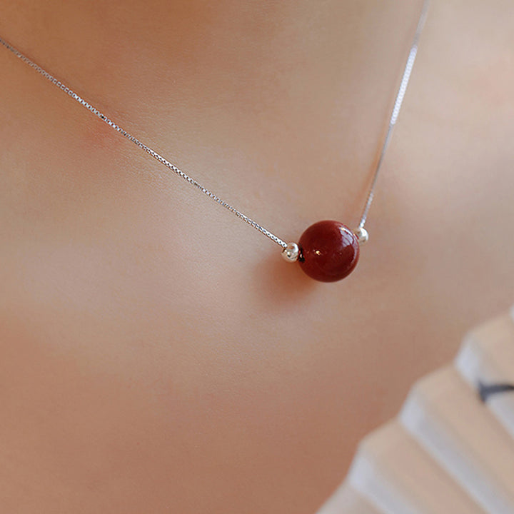 Collana con ciondolo di benedizione calma in argento sterling 925 con perline di cinabro Buddha Stones