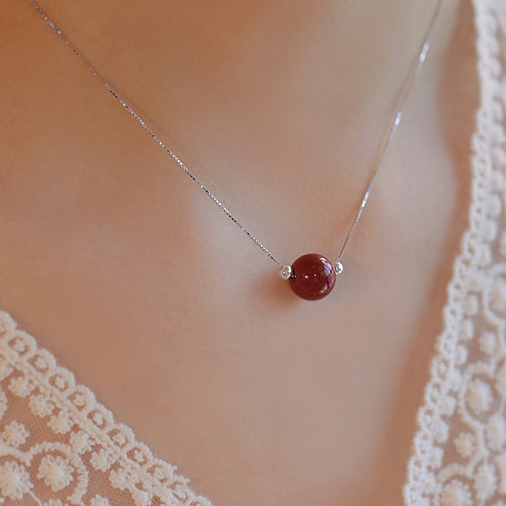 Collana con ciondolo di benedizione calma in argento sterling 925 con perline di cinabro Buddha Stones
