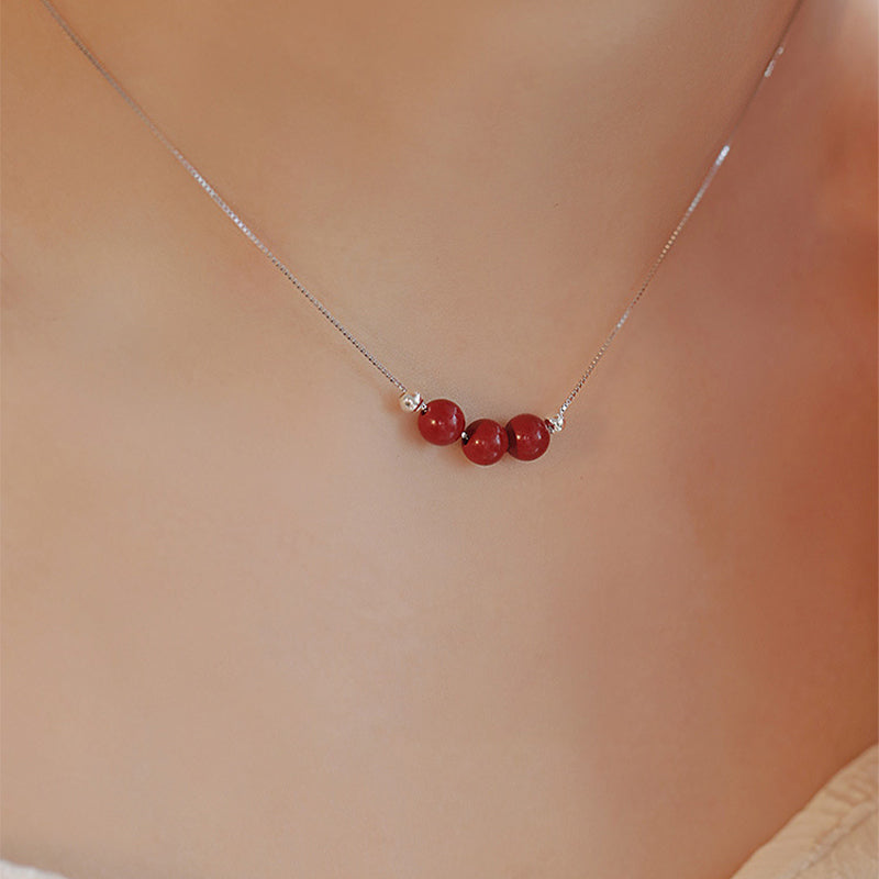 Collana con ciondolo di benedizione calma in argento sterling 925 con perline di cinabro Buddha Stones